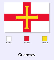 Wall Mural - Vector Illustration of Guernsey flag isolated on light blue background. Illustration Guernsey flag with Color Codes. As close as possible to the original. ready to use, easy to edit.