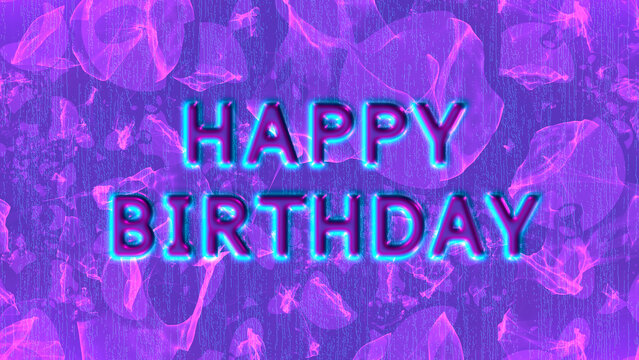 Happy Birthday glowing greeting text on the abstract background of shiny particles, creativity graphics and modern design