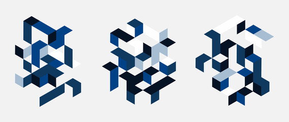 Fototapete - set of abstract geometric pattern element. collection of square and polygon shape in blue tone color