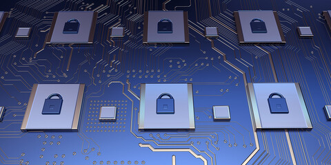 Aufkleber - Security concept/Cyber security concept. Padlock icon on digital technology   background. Illustrates cyber data security or information privacy idea in mother server is processing the data.