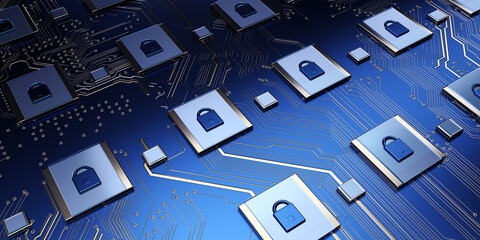 Aufkleber - Security concept/Cyber security concept. Padlock icon on digital technology   background. Illustrates cyber data security or information privacy idea in mother server is processing the data.