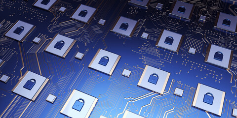 Aufkleber - Security concept/Cyber security concept. Padlock icon on digital technology   background. Illustrates cyber data security or information privacy idea in mother server is processing the data.