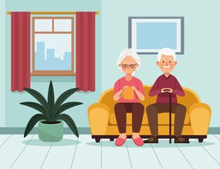 Wall Mural - elderly couple seated in sofa