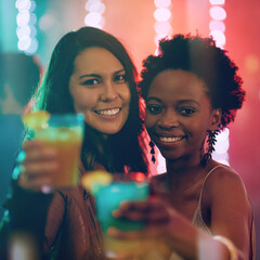 Wall Mural - We came to have a good time. Portrait of two friends in a nightclub.