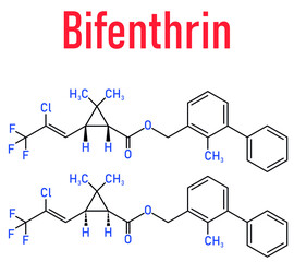 Bifenthrin insecticide molecule (pyrethroid class). Skeletal formula.