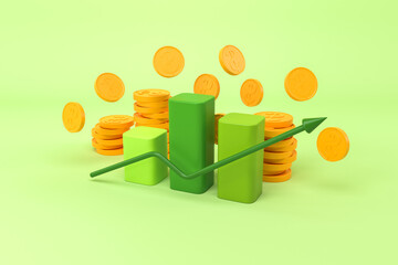 Poster - Digital graph with coins, income and business strategy