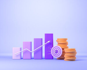 Poster - Bar chart with money and arrow, stack of coin and financial goal