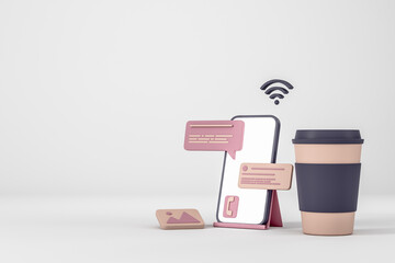 Poster - Smartphone with messages on light background, mobile app. Mockup