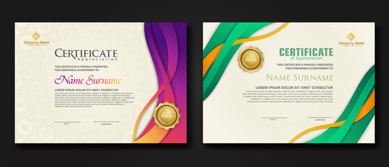 Wall Mural - Two set certificate template with dynamic and futuristic wave modern background