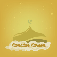 Wall Mural - top side of mosque and clouds on yellow background. Ramadan Kareem greeting card template