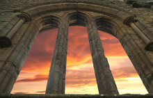 Egglestone Abbey Arched Window With Sunset Skies