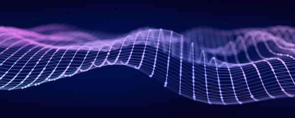 Poster - Dynamic wave of lines. Abstract futuristic background. Big data visualization. 3D rendering.