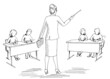 Strict teacher classroom interior black white sketch illustration vector