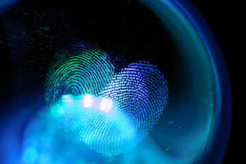 Poster - Beautiful abstract blue, green  two colored fingerprint on background texture for design. Macro photography view.