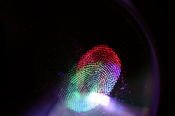 Poster - Beautiful abstract blue, green  two colored fingerprint on background texture for design. Macro photography view.
