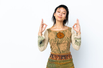 Young Uruguayan girl over isolated white background in zen pose