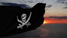 Pirate Flag Waving On The Beach
