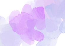 Watercolor Purple And Violet Abstract Blots On White Background. Colorful Gradient Blobs, Mottled Blurred Watercolor Splashes