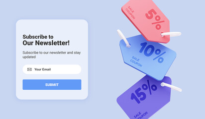 Poster - subscribe to newsletter and get a discount code coupons for your purchases. email business marketing