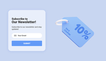 Poster - subscribe to the newsletter and get a discount code coupon for your purchases. email business market