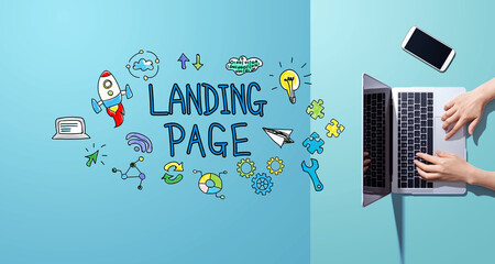 Landing page with person working with a laptop