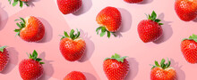 Fresh Red Strawberries Overhead View - Flat Lay