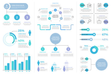 Wall Mural - Set of infographic templates - steps and options, pie charts, process, bar graph, flowchart, people infographics