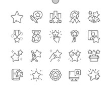 Star. Assessment, Review, Medal, Rating And Other. Stars Fireworks. Pixel Perfect Vector Thin Line Icons. Simple Minimal Pictogram