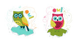 Fototapeta Pokój dzieciecy - Cute owl in flat style - set of prints. Vector illustration in Scandinavian style. Concept for children, baby print.

