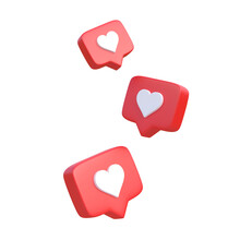Heart In Speech Bubble Icon Isolated On A White Background. Love Like Heart Social Media Notification Icon.  Emoji, Chat And Social Network. 3d Rendering, 3d Illustration