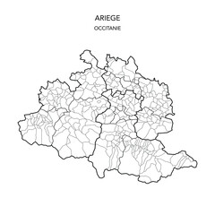 Map of the Geopolitical Subdivisions of The Département De L’Ariège Including Arrondissements, Cantons and Municipalities as of 2022 - Occitanie - France