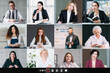 © golubovy - Video conference. Group web chat. Corporate telework. Screenshot of professional business team working on project online in virtual home office.