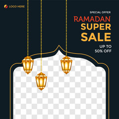 Wall Mural - Ramadan sale social media and marketing post. Social media banner template. Ramadan sale templates design