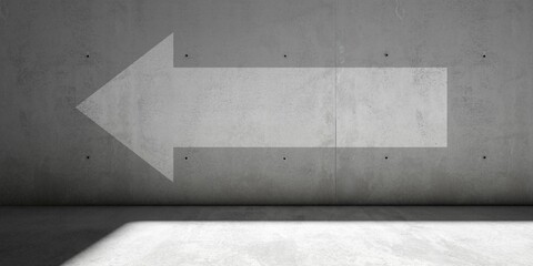 Wall Mural - concrete wall outside with arrow from right to left, direction, challenge or decision business conce