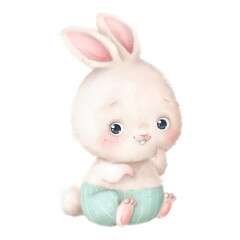 Wall Mural - Illustration of a cute cartoon bunny isolated on a white background. Cute little animals.