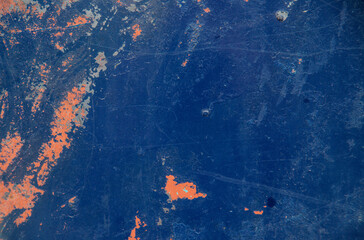 Corrosion. A metal plate with weathered paints and rust. Abstract blue rusty metal background .