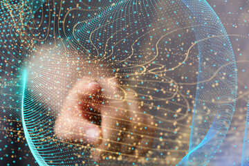 Digital cyberspace with particles and Digital data network connections concept