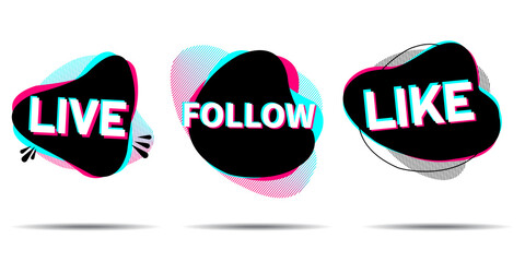 Wall Mural - set of stickers for a popular social network. black - blue - pink sticker on white background. moder