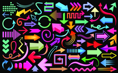 Fototapete - arrow icons big set, collection of abstract colorful arrow icons. arrows set straight, curved, isome