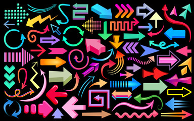 Fototapete - arrow icons big set, collection of abstract colorful arrow icons. arrows set straight, curved, isome
