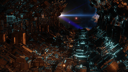 3d illustration - Model of alien sci-fi city.