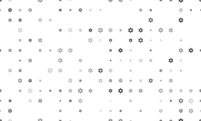 Wall Mural - Seamless background pattern of evenly spaced black star of David symbols of different sizes and opacity. Vector illustration on white background