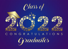 Class Of 2022 Graduation Banner With Cap, Awards Concept. Vector Illustration For Design And Theme Design.
