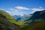 Fototapeta Na sufit - Mountainous landscape in summer near Geiranger in Møre og Romsdal fylke in Norway. 