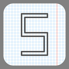 Wall Mural - Number five, numeral simple icon vector. Flat desing. On graph paper. Grey background.ai