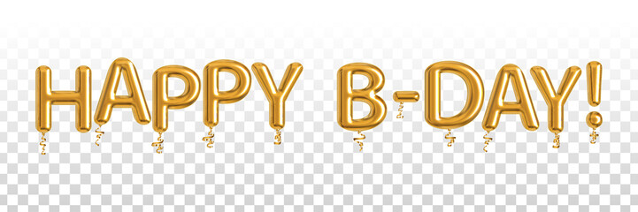 Wall Mural - Vector realistic isolated golden balloon text of Happy B-Day on the transparent background.