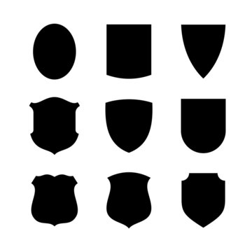 collection of icons of shields of various shapes. military or heraldic shield (armorial shield). iso