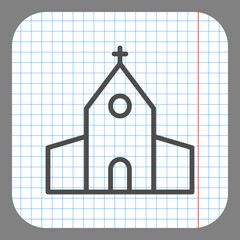 Church simple icon. Flat desing. On graph paper. Grey background.ai