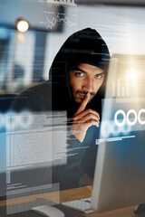 Aufkleber - You didnt see anything. Portrait of a serious computer hacker hacking into a computer in an office.