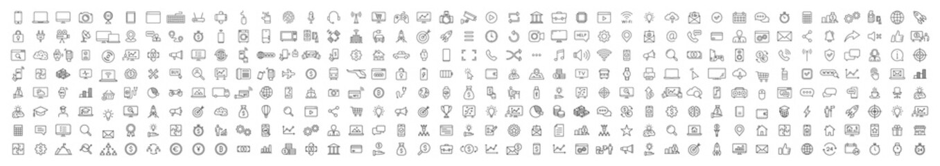 Fototapete - Set of 330 Technology and Electronics and Devices web icons in line style. Device, phone, laptop, communication, smartphone, ecommerce. Vector illustration.